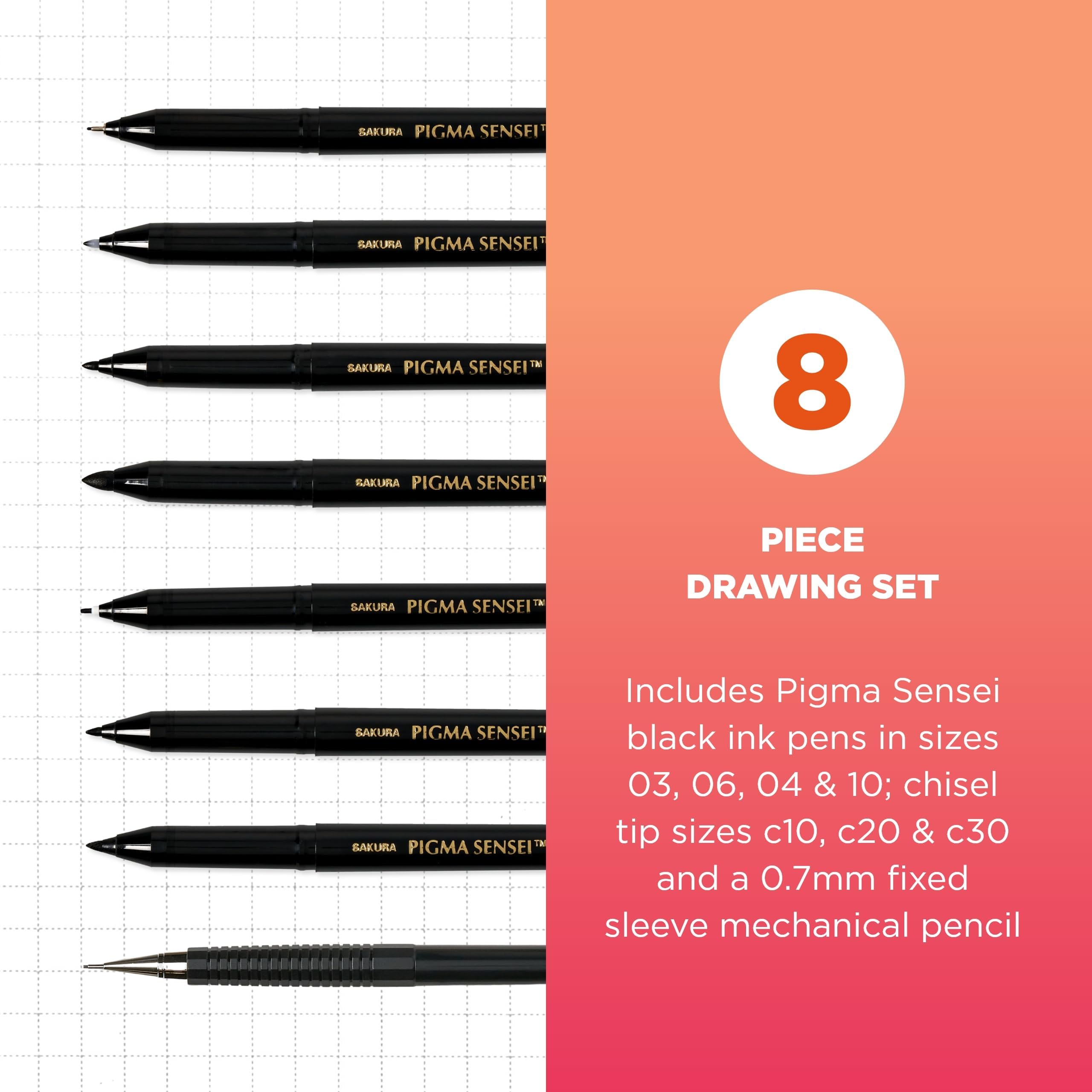 Amazon.com: SAKURA 50204 8-Piece Pigma Sensei Manga Drawing Kit, Black